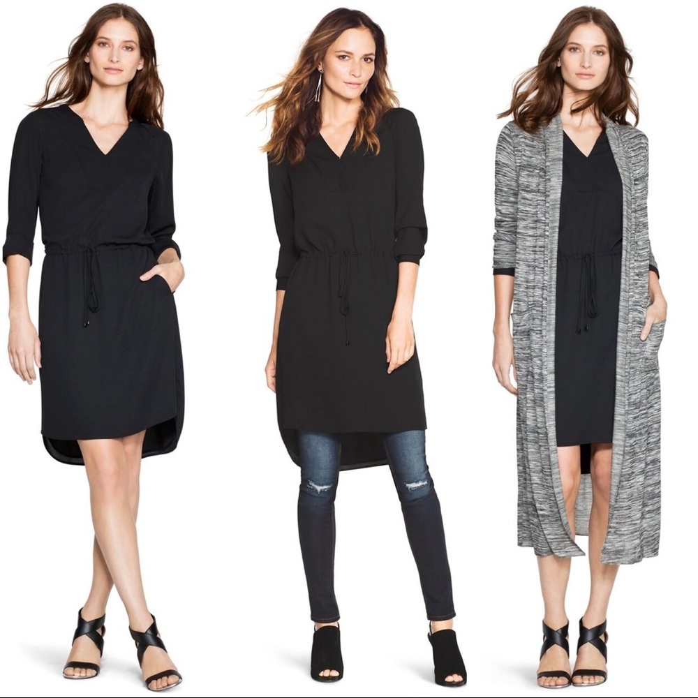 WHBM Black Long Sleeve Raglan Shirtdress
